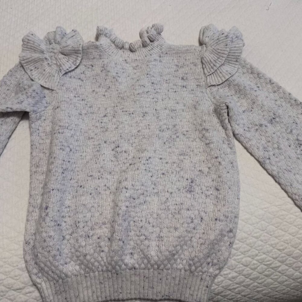 Janie and Jack Marbled Ruffle Shoulder Sweater - size 12